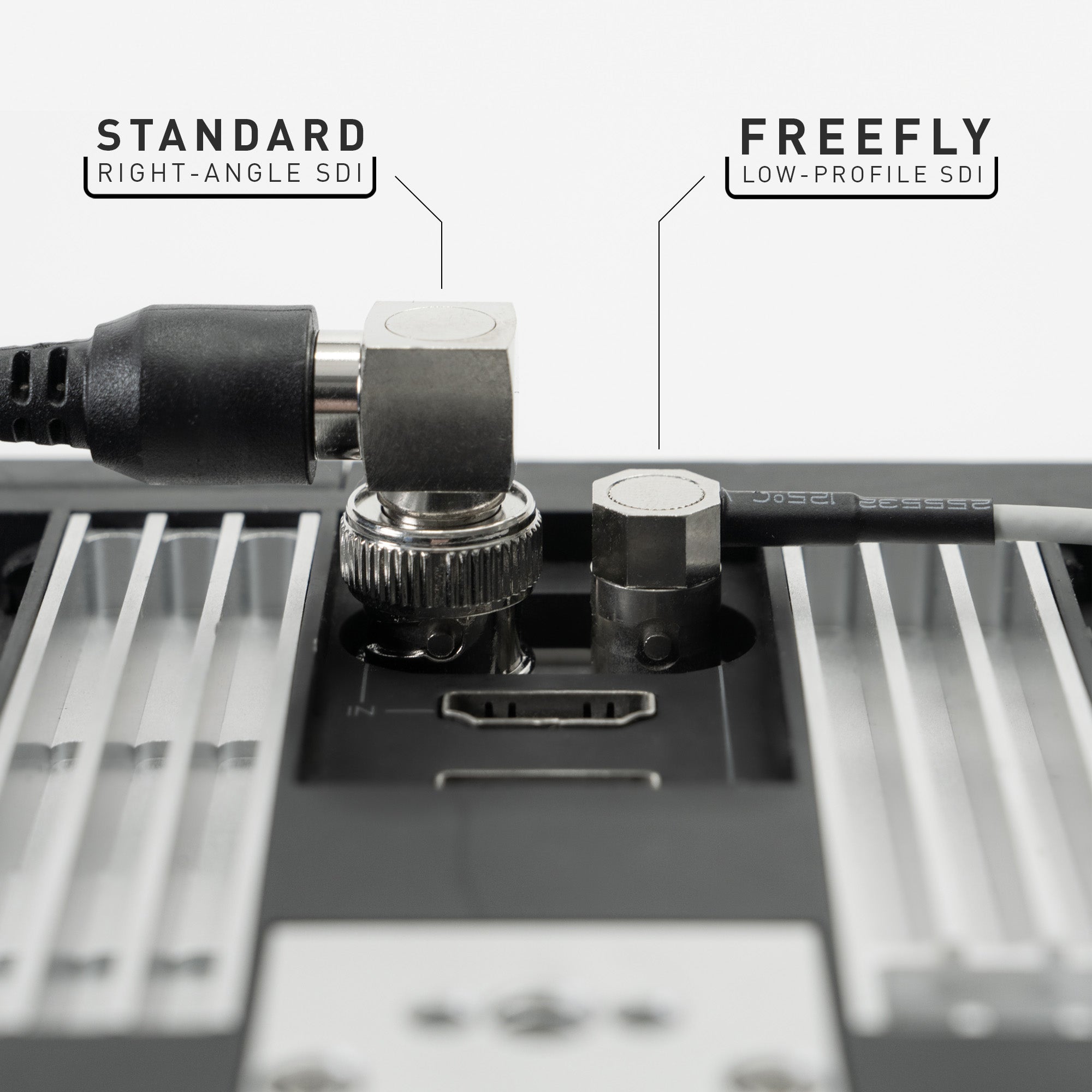 Lightweight Low Profile Right Angle to Locking SDI Cable (.75m)